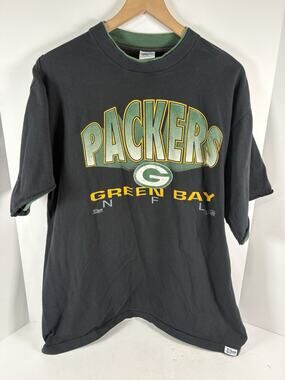 Vintage 1992 Green Bay Packers Salem Sportswear NFL USA T Shirt XL Black Tee